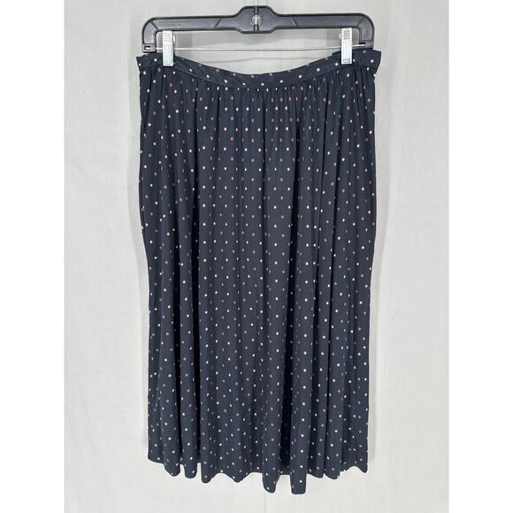 80s Vintage Halston Skirt Womens Medium Navy Blue Midi Polka Dot Brown Pockets - Picture 4 of 9